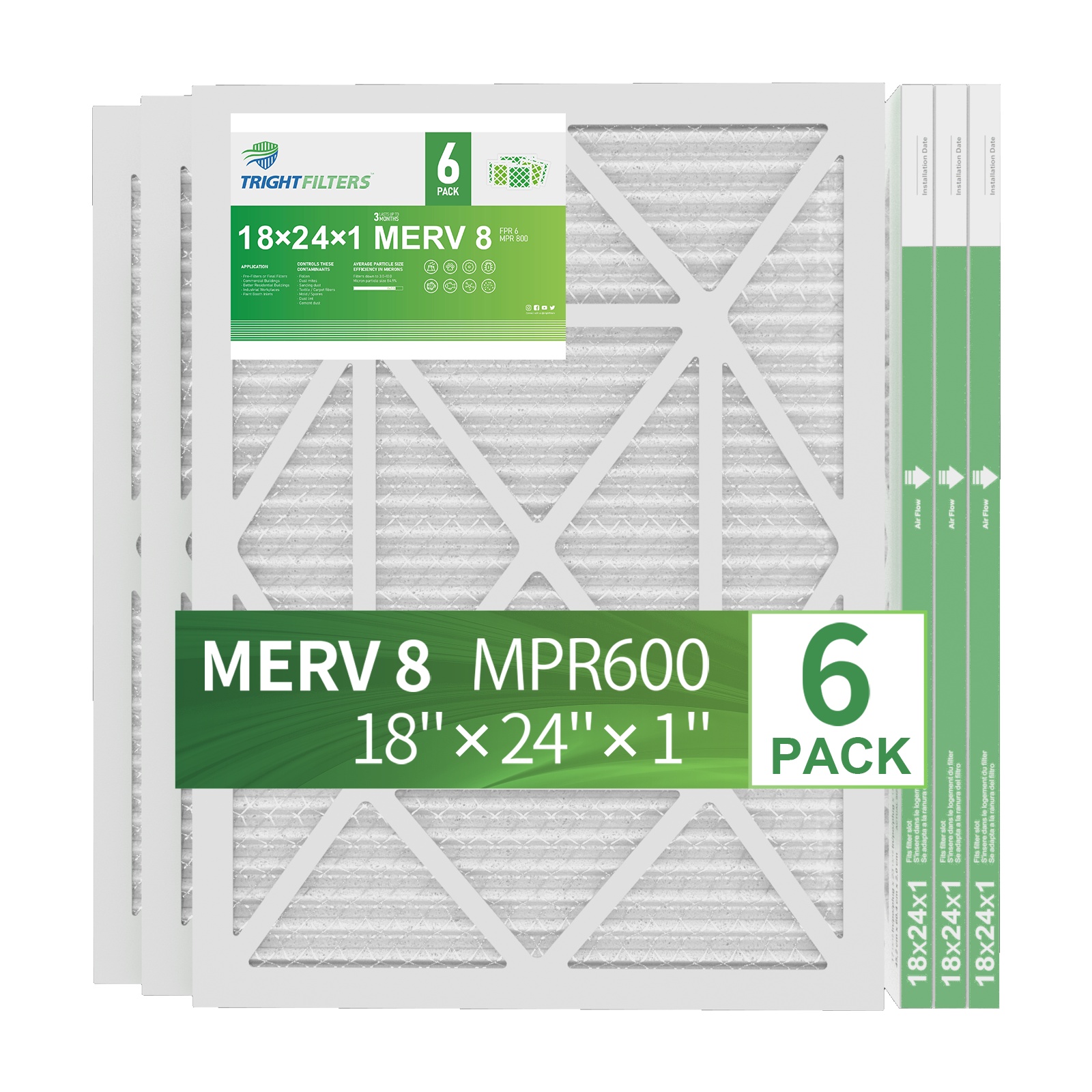6 Pack of 18x24x1 Air Filter Trightfilters