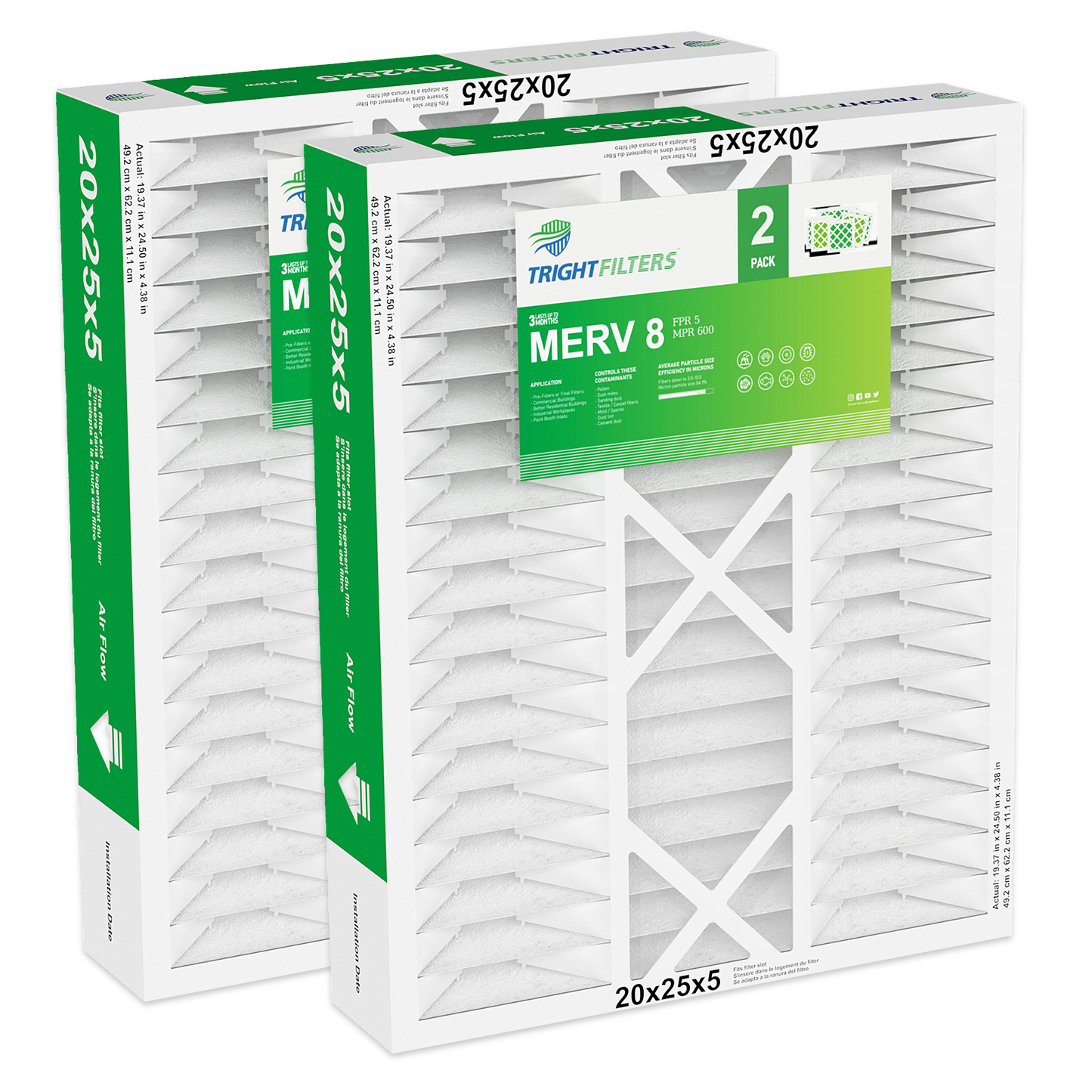 2 Pack of 20x25x5 Air Filter