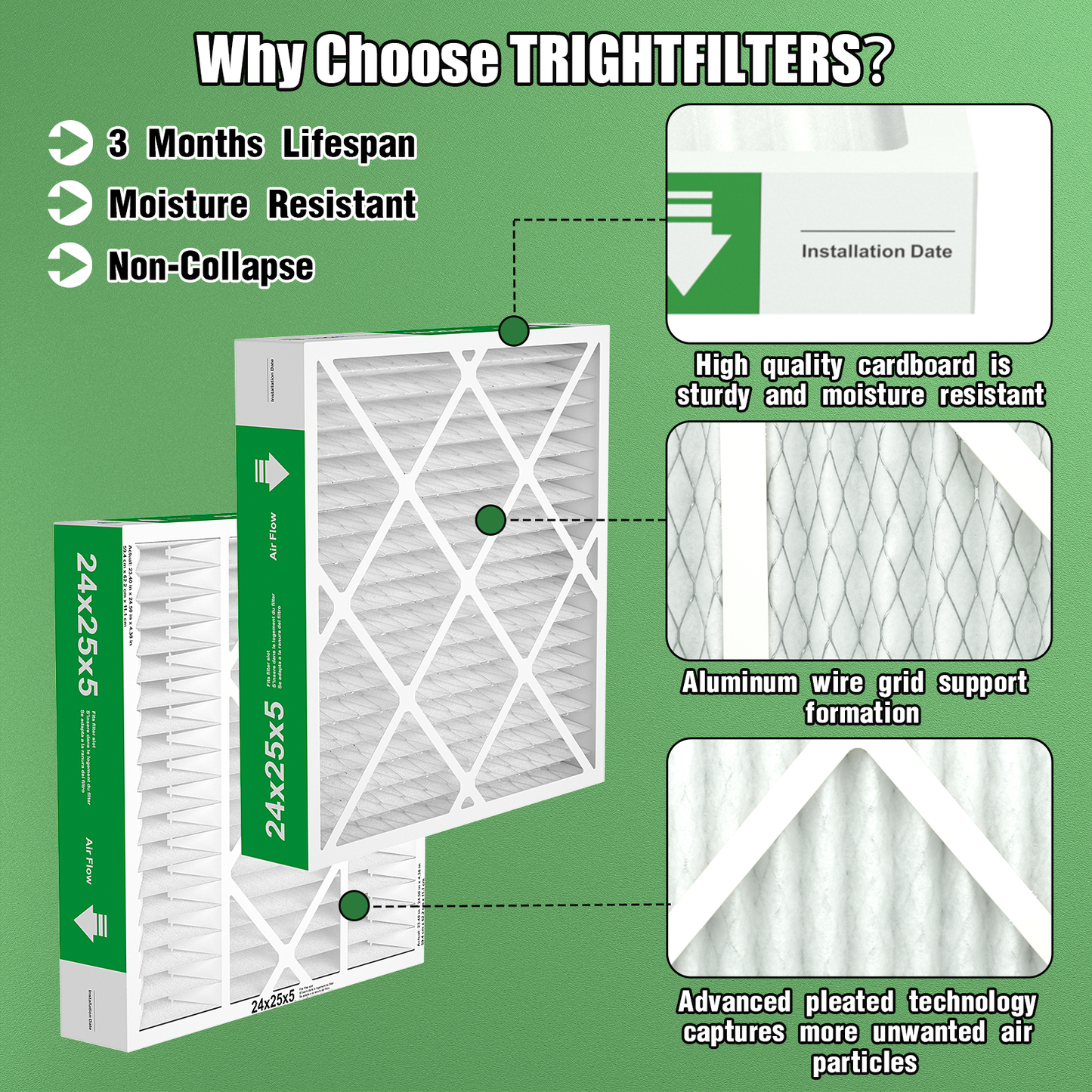 2 Pack of 24x25x5  Air Filter