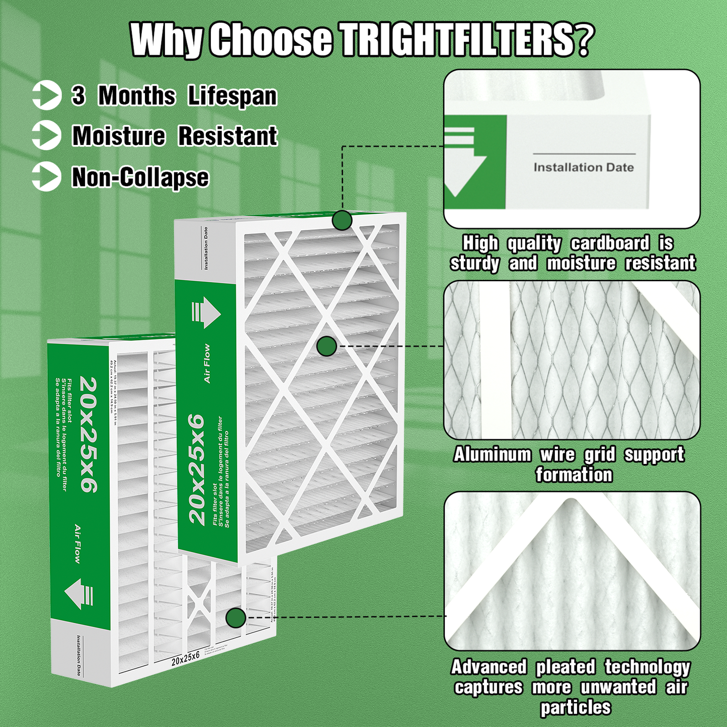 2 Pack of 20x25x6  Air Filter