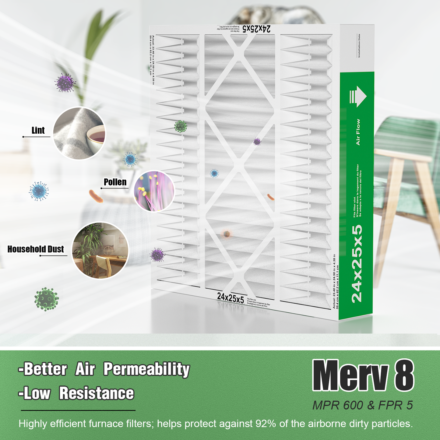 2 Pack of 24x25x5  Air Filter