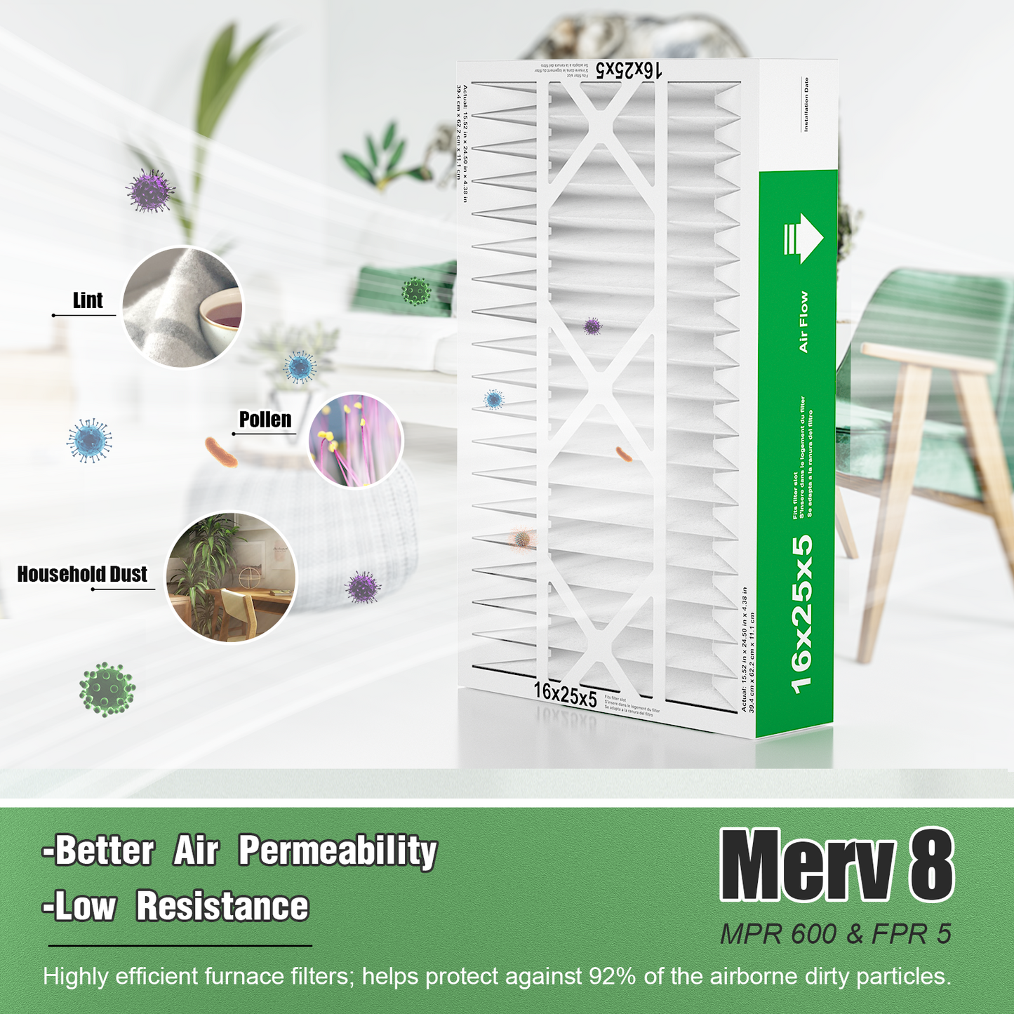 2 Pack of 16x25x5 Air Filter