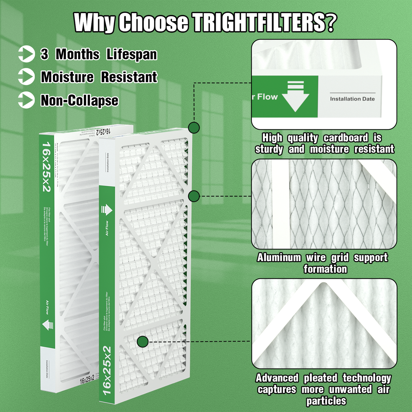 4 Pack of 16x25x2 Air Filter